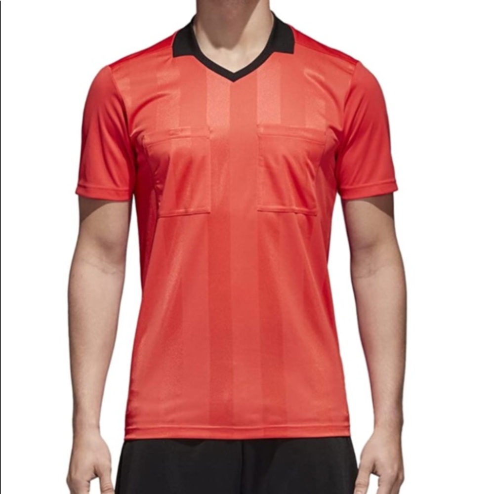 ADIDAS Men’s sz Small Shirt Climalite Soccer V Neck Ref 18 JSY BRIRED Orange Red